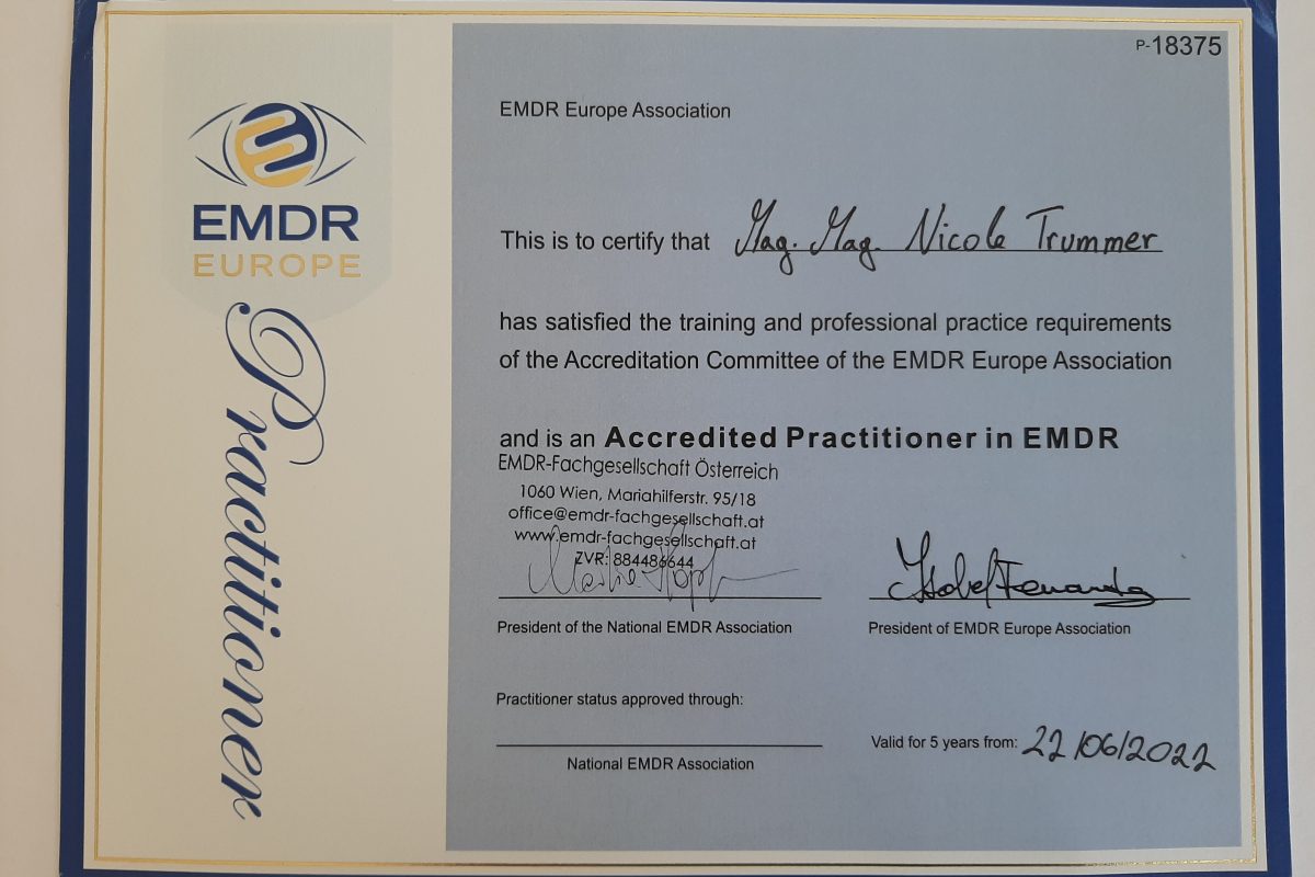 EMDR-Practitioner Zertifikat erhalten 